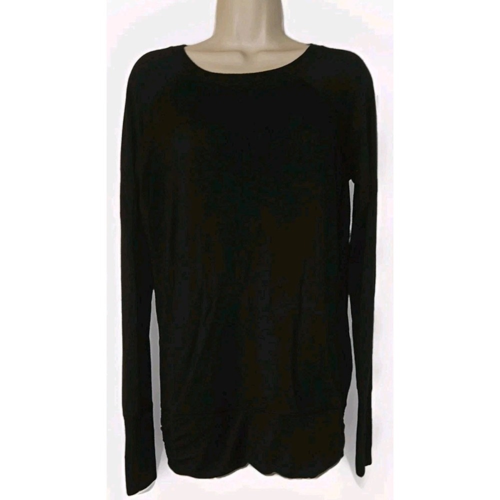 Athleta Women's XS Black Knit Long Sleeve Shirt Top With Ruched Sides Stretchy